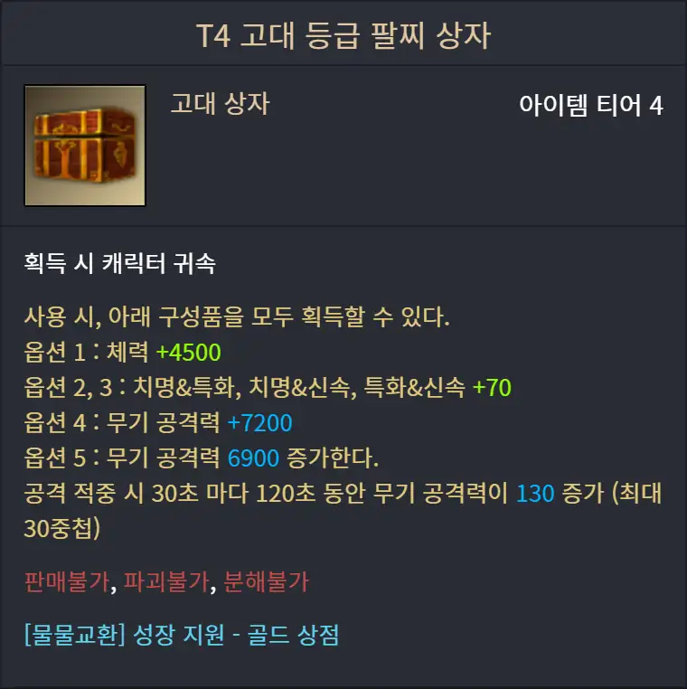 골드 상점에서 파는 고대 팔찌 상자